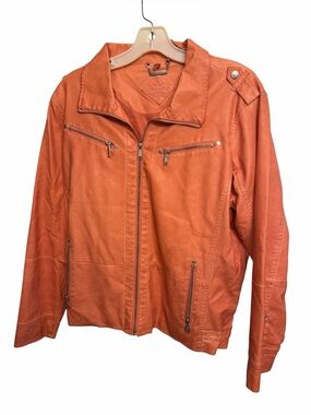 JOU JOU size 2X peach or coral faux  leather bomber jacket with pockets
